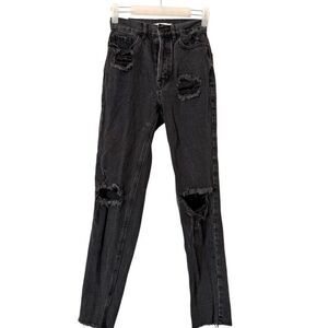 PacSun Distressed Ultra High Waisted Raw Hem Ankle Slim Jeans Eco Black Size 22